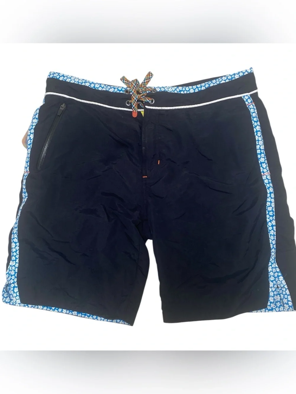 Robert Graham Men's Black Swim Trunks with Blue Floral Trim size 36